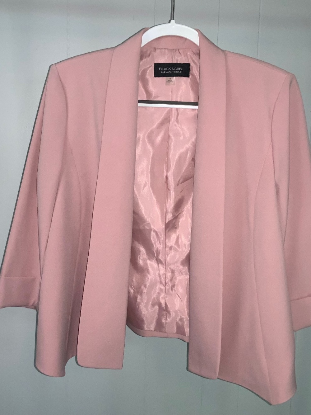 Evan Picone Black Label pale pink open front Blazer Sz 14 shawl collar lined